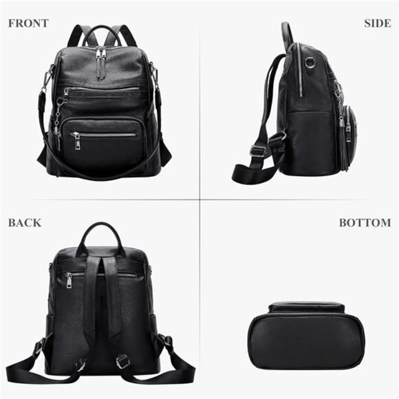Genuine Leather Backpack Purse for Women Large Shoulder Bag With Laptop Pockets main image 6